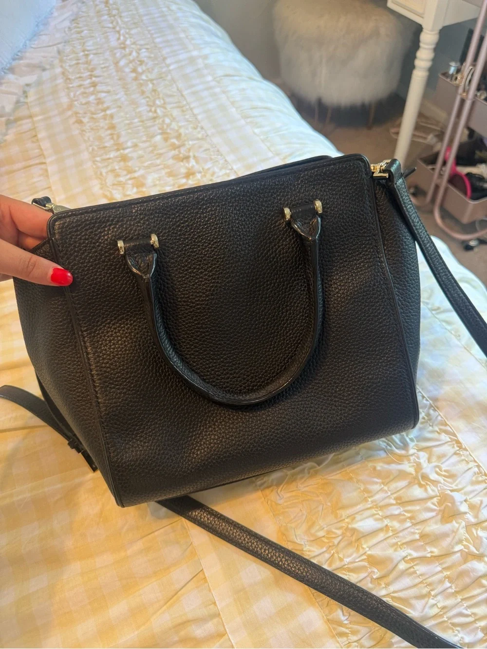 kate spade Black Pebble Leather Satchel with Tassel